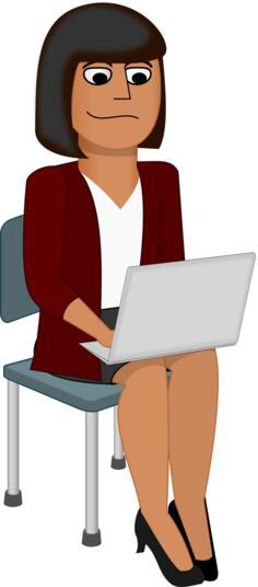 Vector graphics of young woman cartoon character using a laptop computer