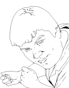 Vector graphics of line art of a young man at a table