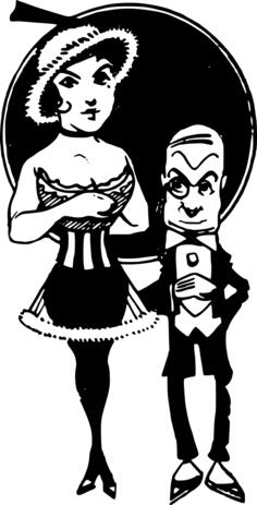 Vector image of young woman standing next to balding old man