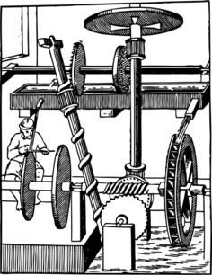 Vector drawing of perpetual motion device using water