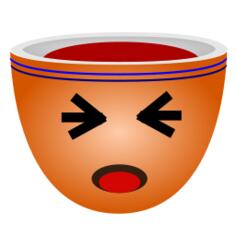 Illustration of orange cup of coffee with eyes tight closed