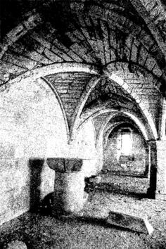 Vector illustration of traditional fountain in an old building