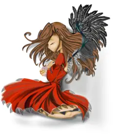 Graphics of girl with red feathered dress