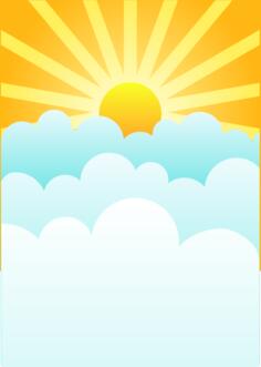 Sun rising above clouds vector drawing