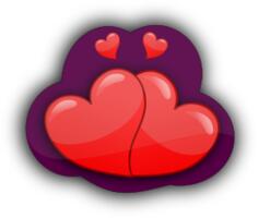 Vector graphics of four loving hearts in a purple bubble