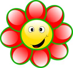 Drawing of smiling red and green flower