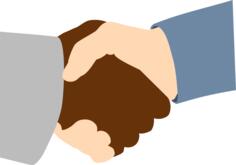 Black man and white man handshake vector illustration