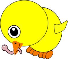 Chick eating earthworm vector illustration