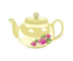 Vector graphics of shiny tea pot with rose decoration