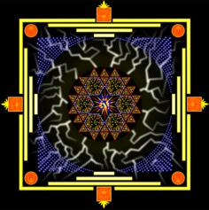 Vector image of yellow, blue and orange mandala design