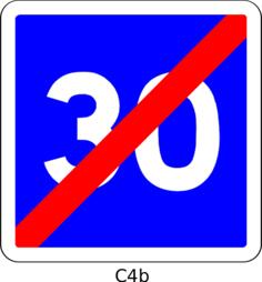 Vector graphics of end of 30mph speed limit blue square French roadsign