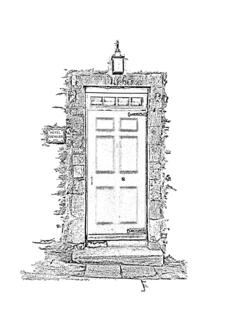 Vector clip art of hotel door in grayscale