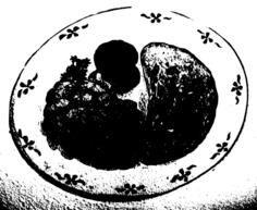 Vector clip art of photocopy image of a meal served on plate