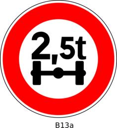 Vector image of no access for vehicles whose axle weight exceeds 2,5 tonnes traffic sign