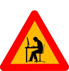Vector image of man at computer warning road sign