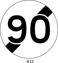 Vector drawing of 90mph speed limit ends traffic sign