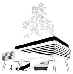 Vector image of house around a tree