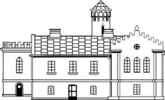 Castle in black and white vector graphics
