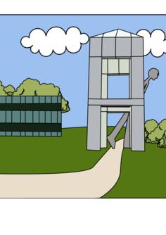 Statue and trail vector drawing