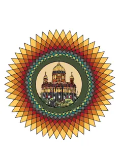 Vector graphics of color chakra of a building