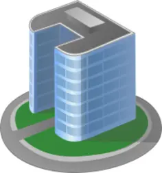 Vector graphics of office tower block with grass