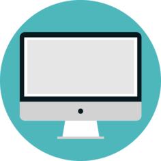 Desktop computer vector image with flat screen
