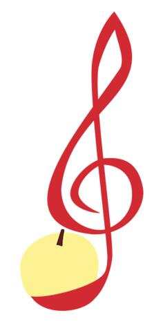 Vector illustration of treble clef made of a peeled apple