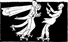 Vector clip art of couple wedding on roller skates