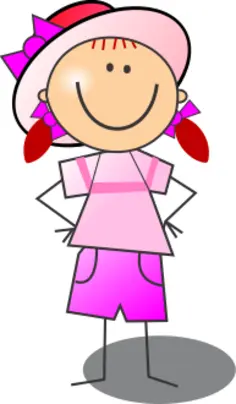 Vector drawing of pink and red girl smiling stick figure
