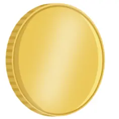 Vector drawing of shiny quarter turned gold coin with reflection