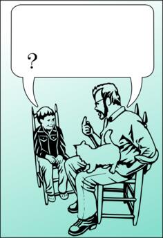 Vector clip art of man teaching boy at home