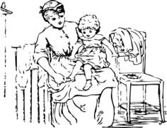 Housewife with a kid in her lap vector illustration