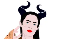 Vector graphics of woman with sharp horns hairstyle in color