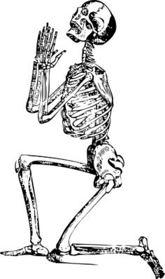 Vector drawing of kneeling skeleton