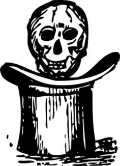 Vector illustration of a crude skull hovering over top hat