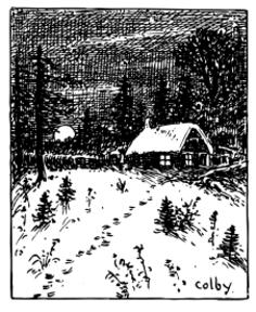 Vector illustration of snow scene in pen and ink