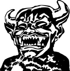 Vector clip art of laughing devil with large horns