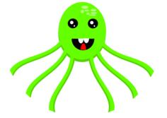 Vector illustration of green smiling octopus