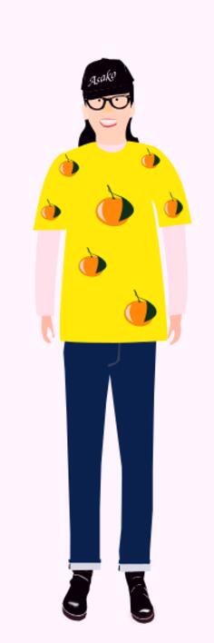 Vector image of trendy girl in yellow t- shirt with orange pattern