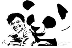 Vector graphics of smiling man and panda