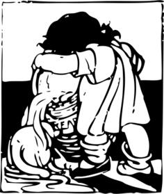 Vector image of child pouring liquid