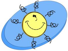 Vector graphics of smiling sun with thin hair