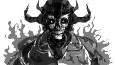 Vector image of burning evil skeleton