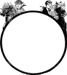 Boys riding horses circle frame vector clip art
