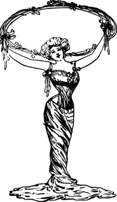 Vector graphics of lady in dress holding a circle frame