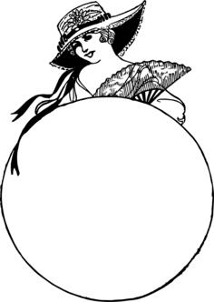 Vector drawing of lady with hat circle frame