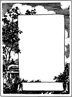 Vector drawing of house in nature decorated frame