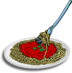 Vector image of spaghetti on a plate with fork