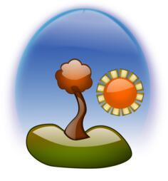 Vector illustration of gloss landscape with tree and sun