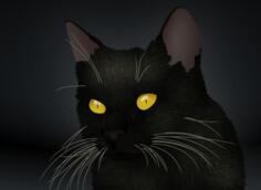 Vector clip art of black cat with yellow eyes